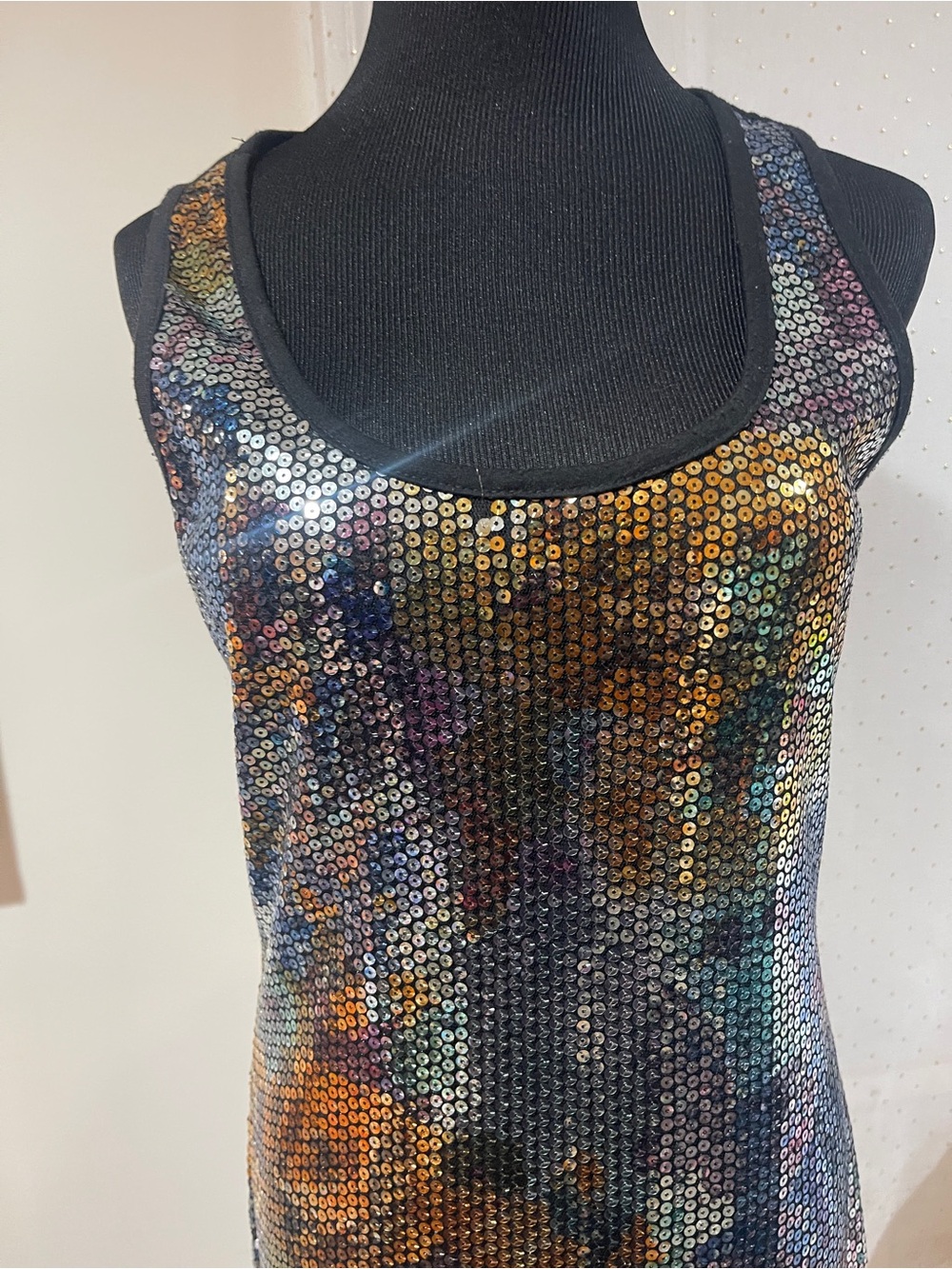 Multicolor Sequin Midi Dress — Sleeveless Scoop Neck